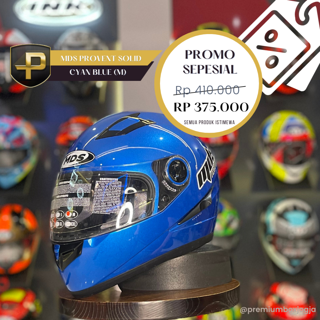 HELM MDS Provent Solid Cyan Blue / FULL FACE / POLOS BIRU