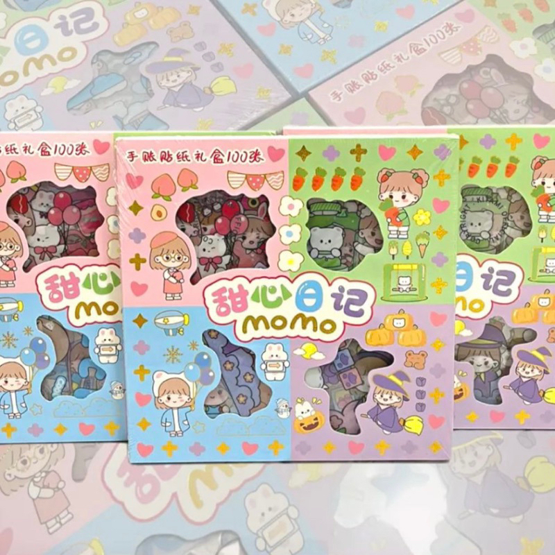 

mainan Sticker 1 pack isi 100 STIKER Momo Rainbow 2d KARTUN motif KOREA pet imut cantik lucu murah