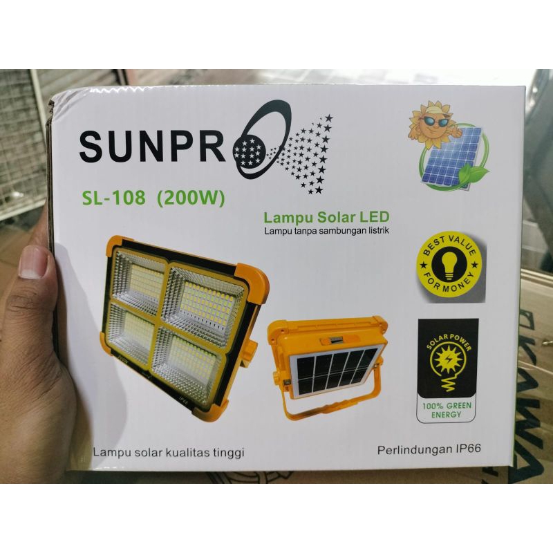 Lampu emergency tenaga Matahari solar panel sunpro 200 watt sl 108 super terang ip66