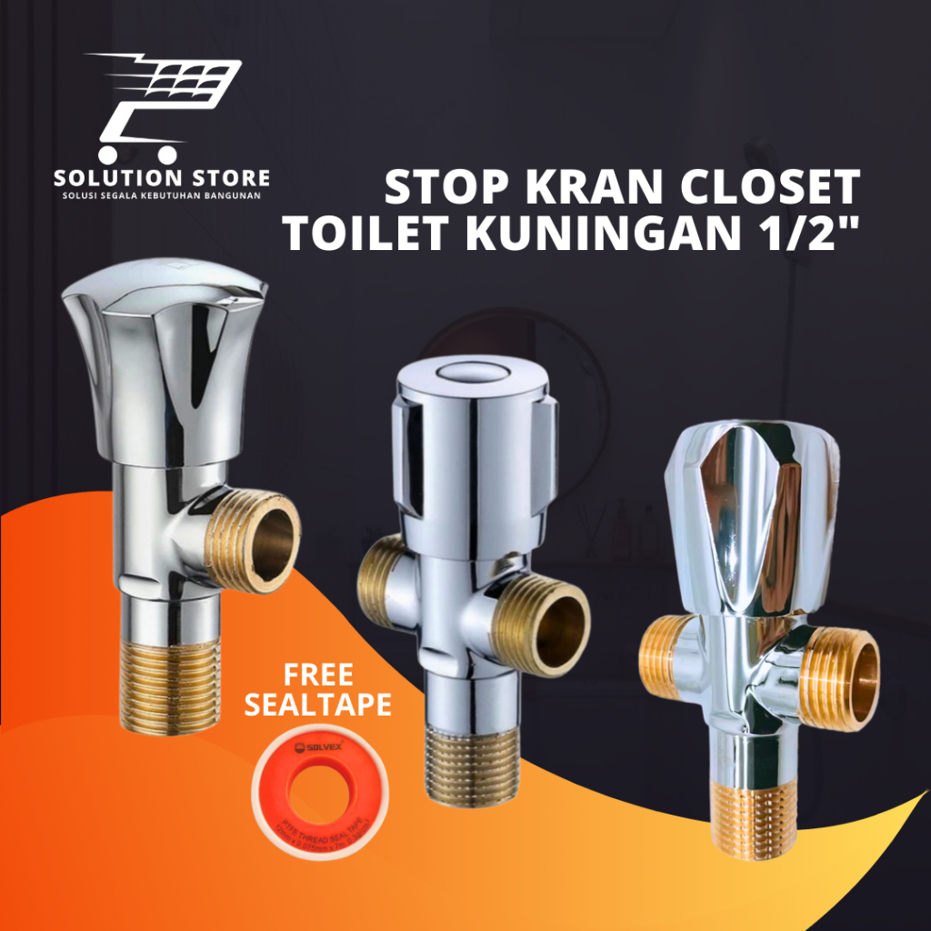 Stop Kran Cabang Tee dan Single Kuningan 1/2inch Untuk Kran Shower Toilet closet Jet Shower / Sambun