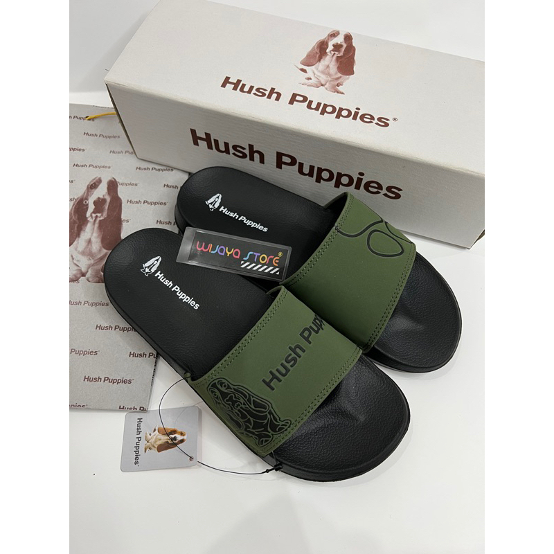 Sandal slop hush puppies pria & wanita original murah black olive sendal slide