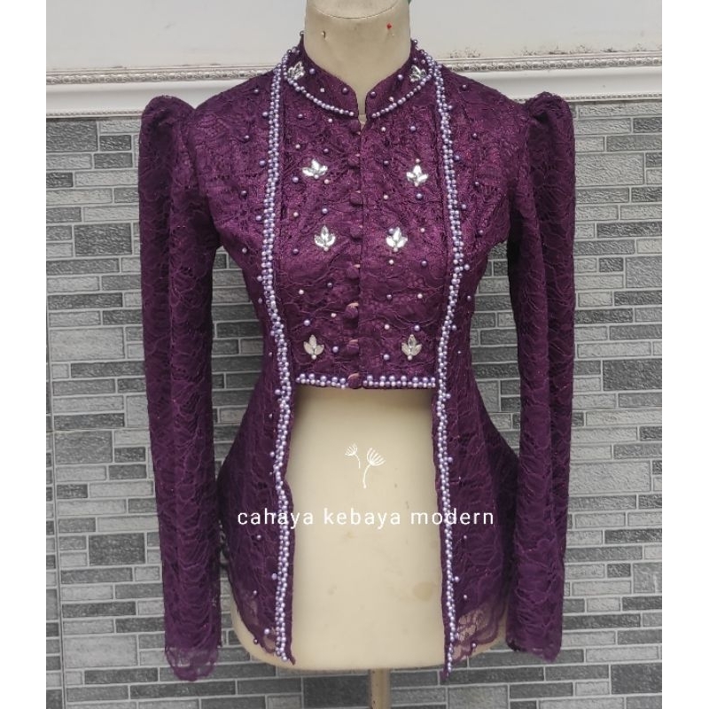 Kebaya Kutu Baru Wisuda Full Furing / Brokat full furing ungu terong [ A08 ]