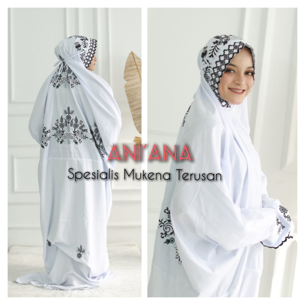 MUKENA LAJURAN TERUSAN BORDIR PUTIH BAHAN ADEM