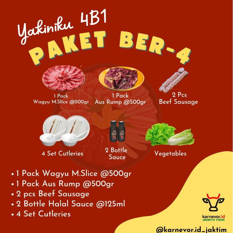 

Paket Daging BBQ/Paket BBQ/ Paket 4 Orang/Paket Yakiniku/Daging Wagyu/Daging Aus Rump