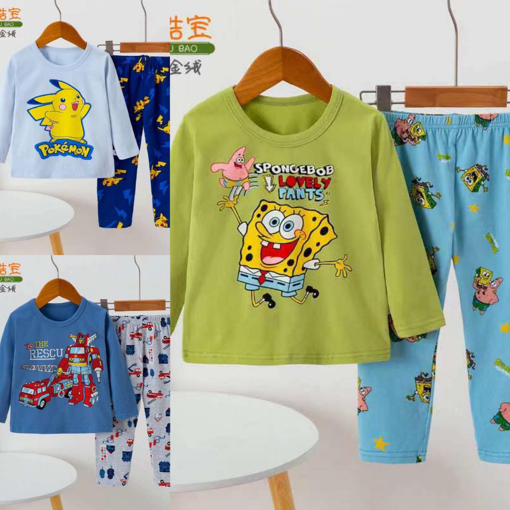 FORSLEEP PP KUBAO 1-9T Setelan Baju Tidur Anak Laki Laki Piyama Panjang Panjang Organik IMPORT