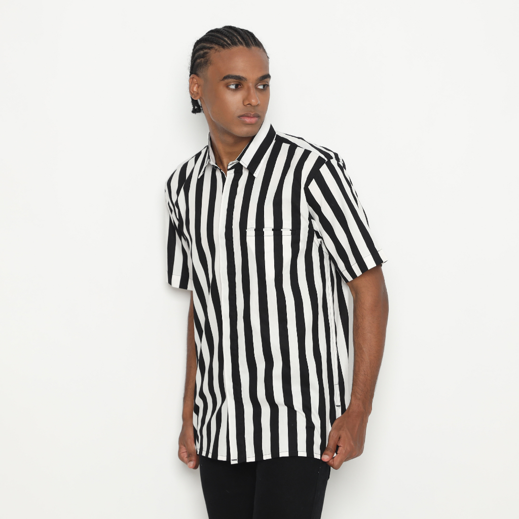 Jane Frey Clothing Kemeja Salur Lengan Pendek Pria | 8189 Slimfit Short Stripe M-XL Kemeja Stripe