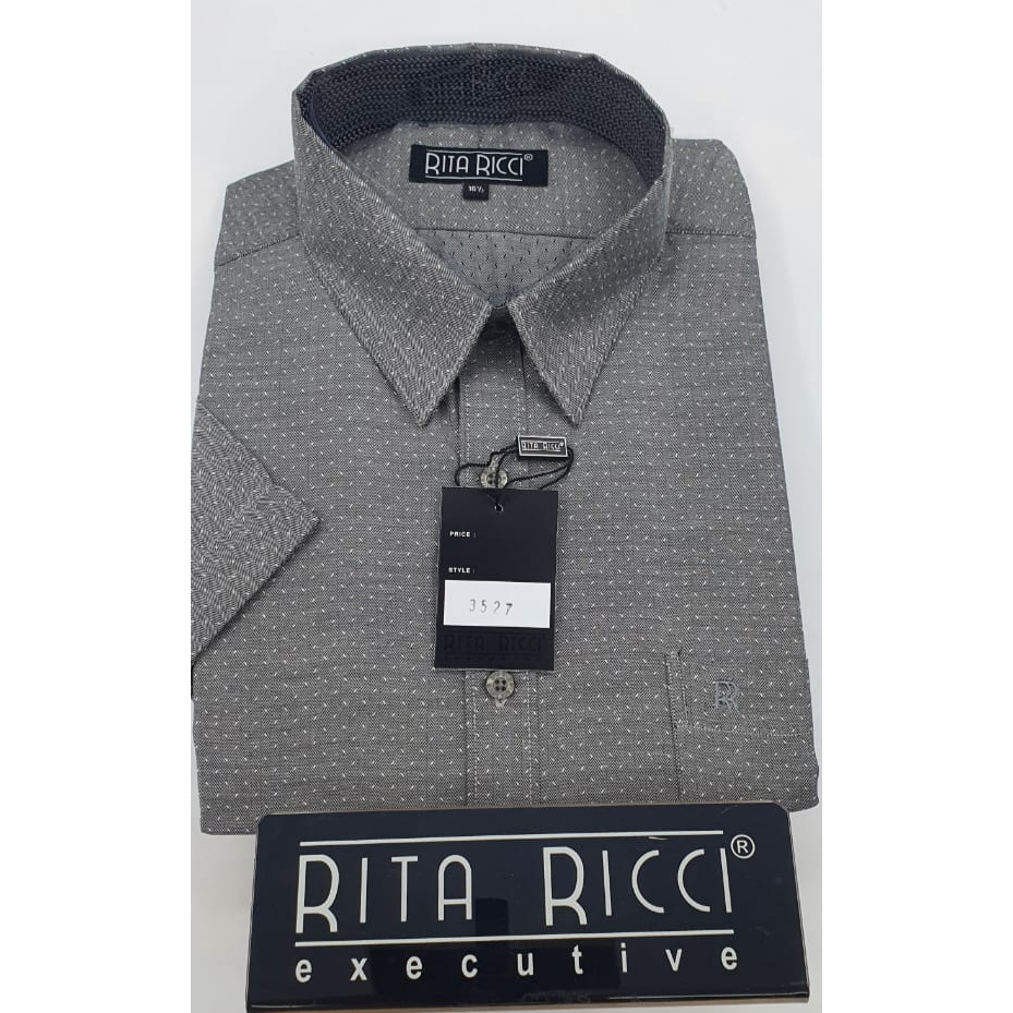 Kemeja pria Rita Ricci Motif Abu bintik lengan panjang dan pendek artikel 3527