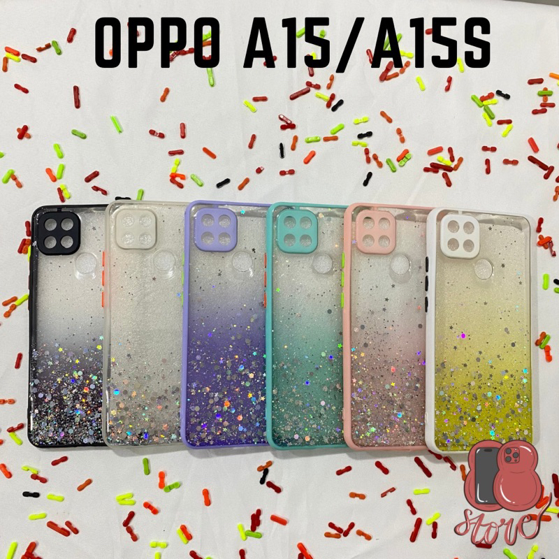 Softcase Glitter Oppo A15 / A15S Case Manik-Manik Warna Pastel Casting Unik Lucu