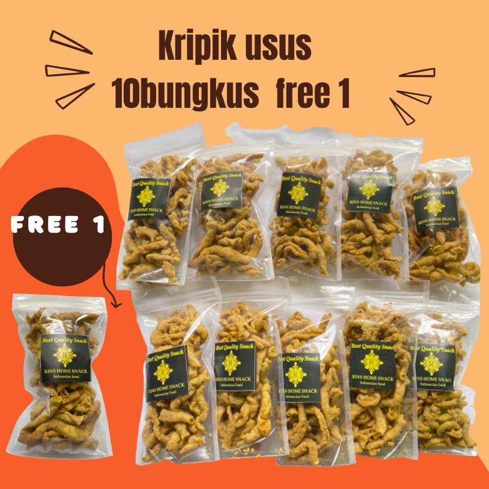 

Paket kripik usus 100gr beli 10bungkus free 1bungkus