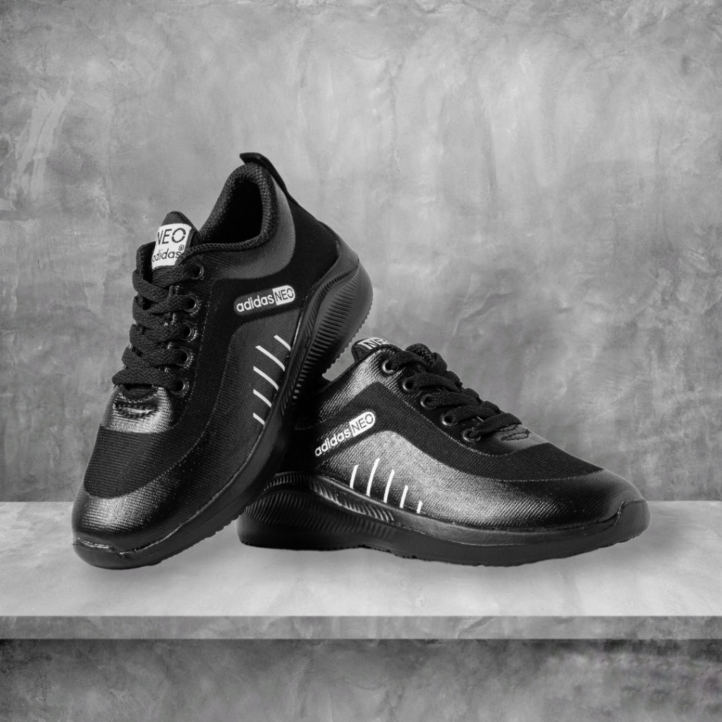 SEPATU SEKOLAH HITAM POLOS ADIDAS55 NEO MODEL TALI TERBARU SEPATU ANAK LAKI LAKI PEREMPUAN