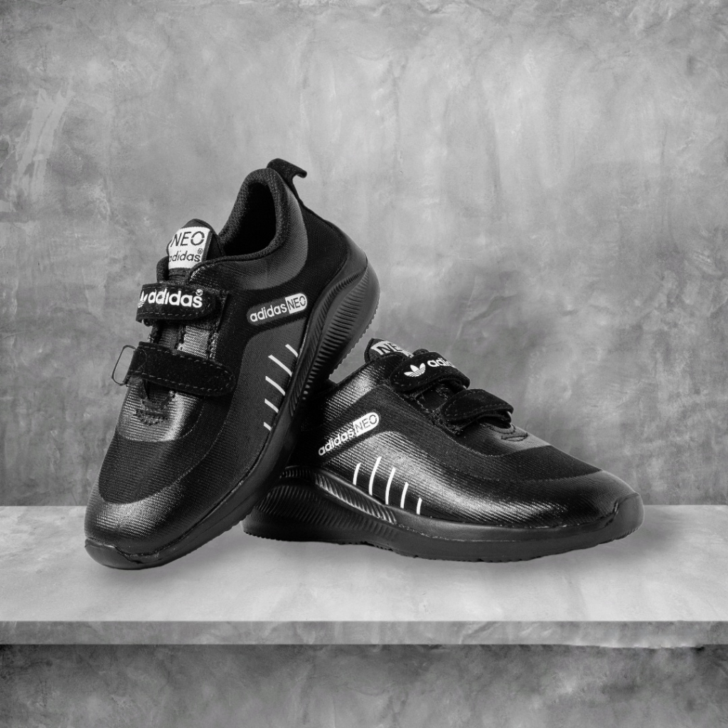 SEPATU SEKOLAH HITAM POLOS ADIDAS55 NEO MODEL PEREKAT TERBARU SEPATU ANAK LAKI LAKI PEREMPUAN