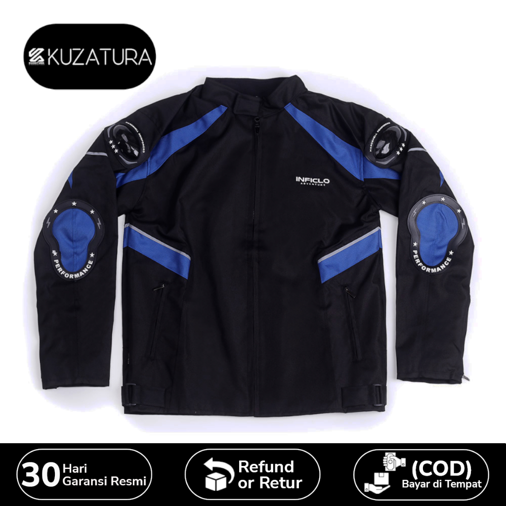 Jaket Motor Pria Touring Racing Riding Anti Angin Air Waterproof Protector Original Hitam Biru IFS15