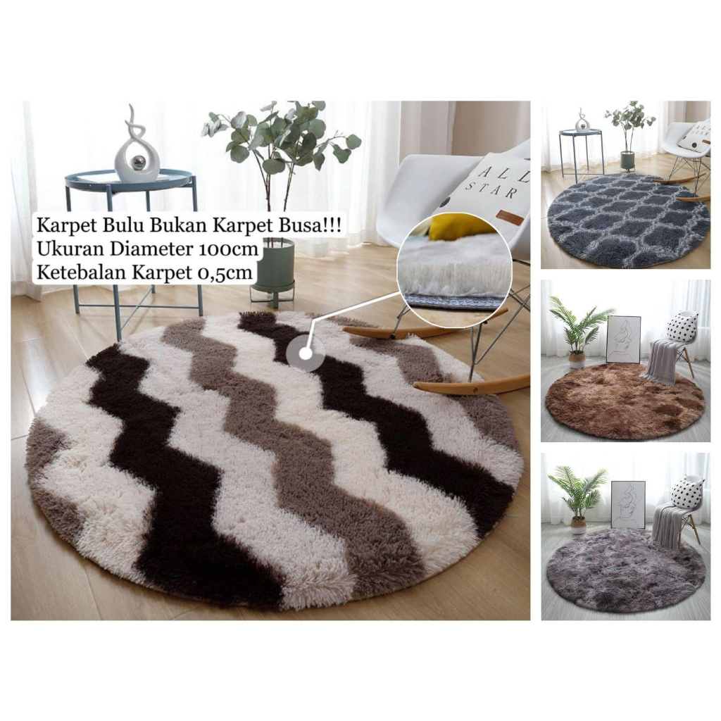 Utama Jakarta - Karpet Bulat Ombre & Motif Warna Diamater 100cm/Karpet Bulu Lantai Bulat