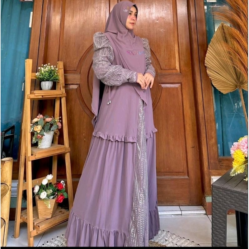 Gamis Syari Ceruty Nq Brokat mewah