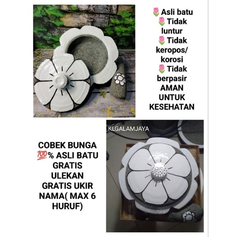 COBEK BUNGA PUTIH PLUS TUTUP ASLI BATU