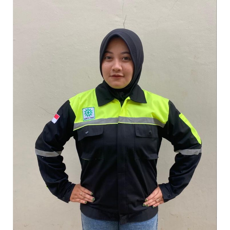 WEARPACK SAFETY ATASAN HITAM KOMBINASI HIJAU STABILO