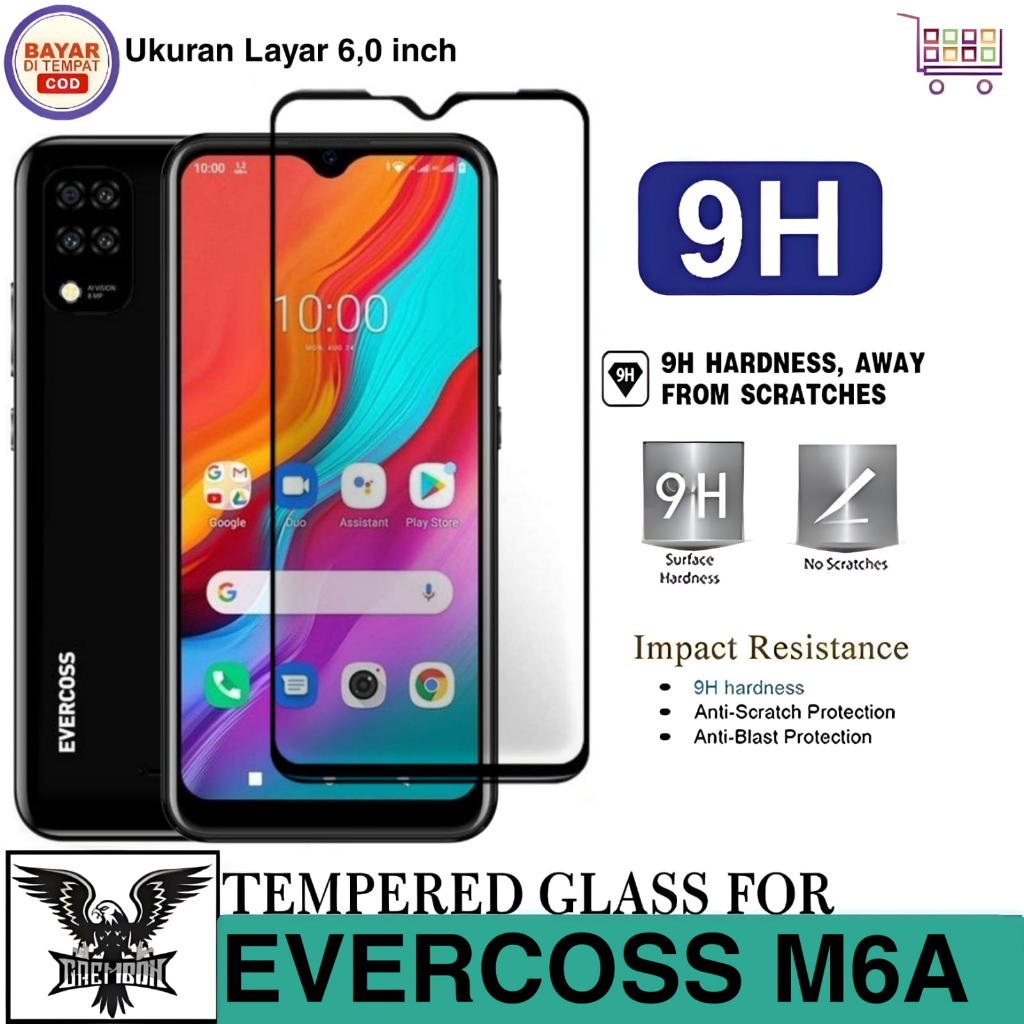 TEMPERED GLASS EVERCOSS M6A ANTI GORES KACA LIST HITAM FULL LAYAR