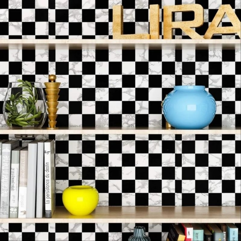 Wallpaper Sticker Dinding Marmer Catur Hitam Putih