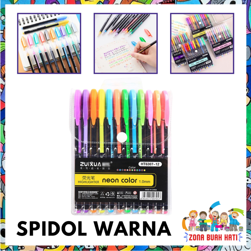

ZBH Pena Glitter Metalik 1.0mm Isi 12pcs Pulpen Warna Warni Tinta Pastel Neon Color Pen Pastel Ballpoint Craftwork Scrapbook Gel Ink Highlighter Penanda Buku Warna Warni Ujung Lembut Import