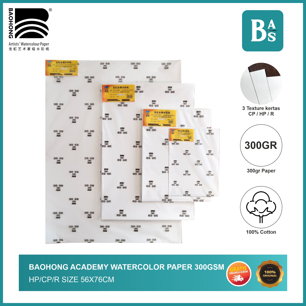 

Baohong - Academy Watercolor Paper Sheet 300gsm 100% cotton HP/CP/R - Kertas Cat Air - Bali Art Supplies