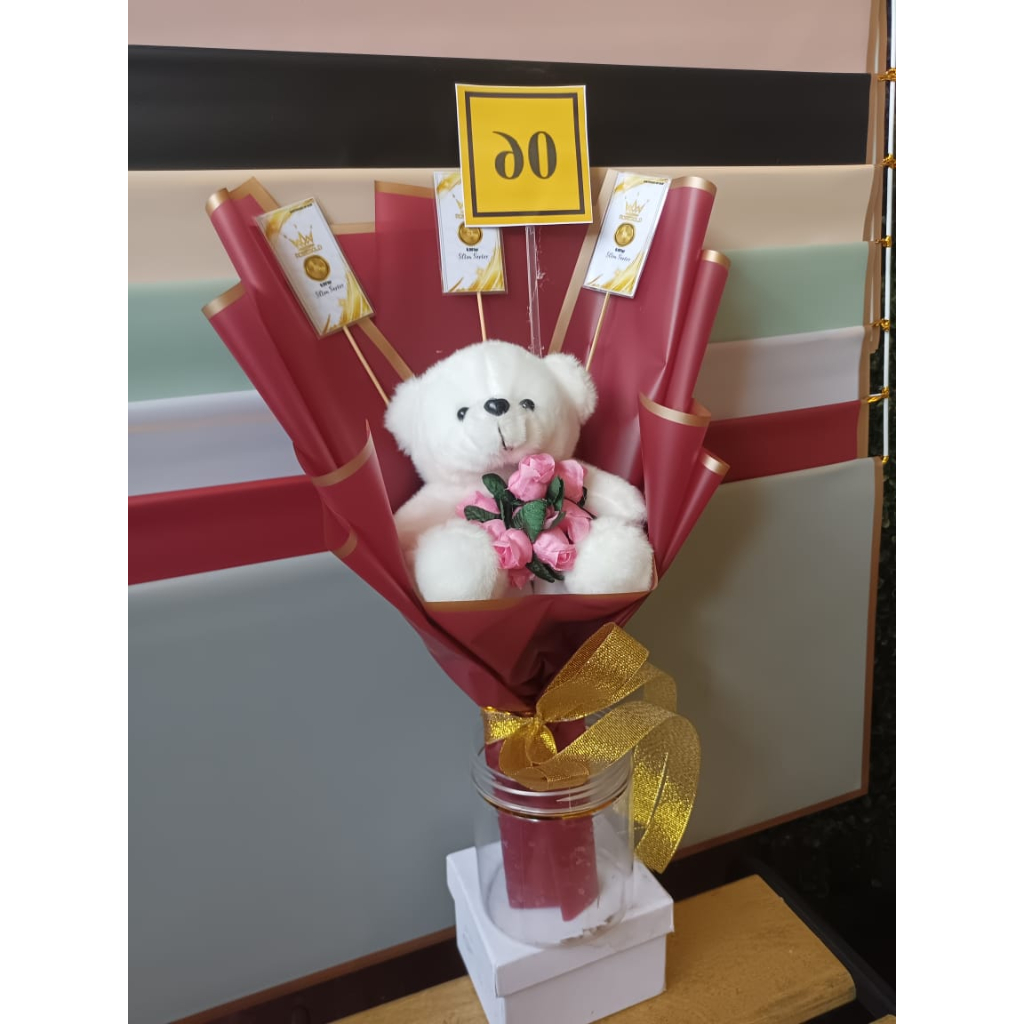 Buket Mini Gold Boneka Bunga mewaah