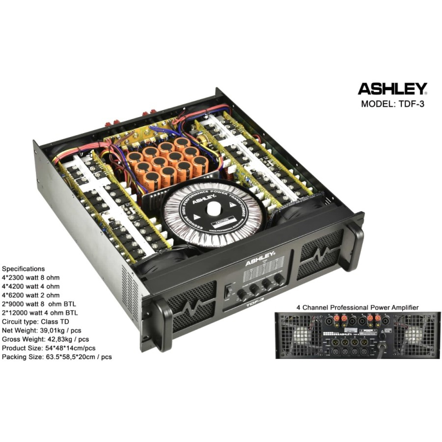power ashley tdf 3 / ashley tdf3 4 channel class td 4 x 2300 original ashley