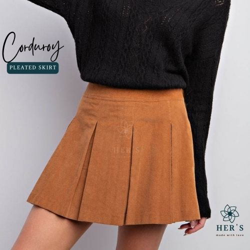 Her's - Celina Corduroy Pleated Skirt - Corduroy Skirt - Mini Skirt - Rok Lipat Korea - Rok Korduroy