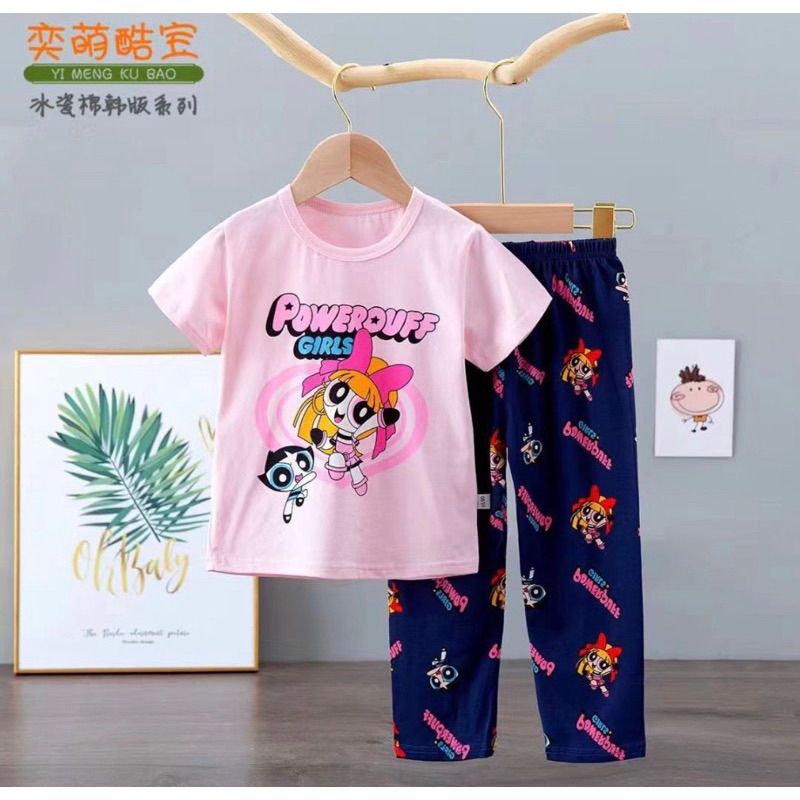 Setelan Baju Anak Perempuan Laki-Laki Set organik CP (baju pendek celana panjang) Bahan Adem Halus D