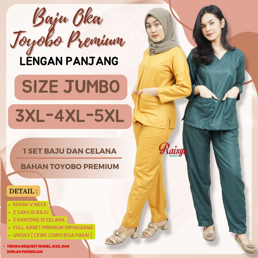 ( SIZE JUMBO ) 30 WARNA BAJU OKA LENGAN PANJANG / SCRUB OKA LENGAN PANJANG / BAJU JAGA JUMBO LENGAN 