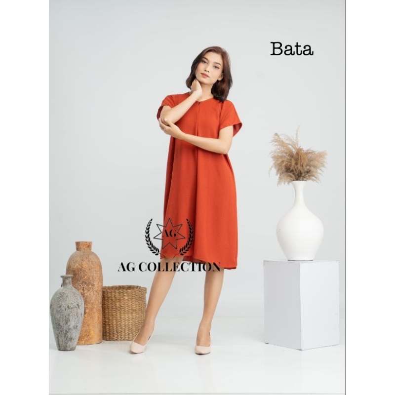 AGcollections | Dress Daster Pendek Namira Resleting Busui Friendly Bahan Crinkle Airflow Premium
