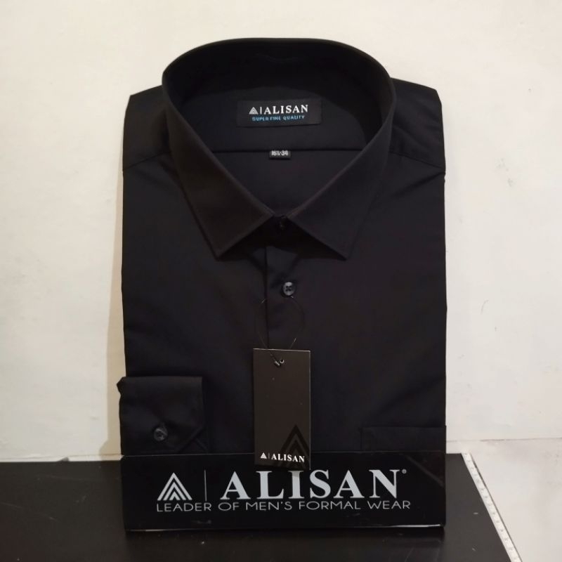 Kemeja Alisan Polos Hitam Panjang Reguler 16,5 - 17,5( XXL - XXXXL)