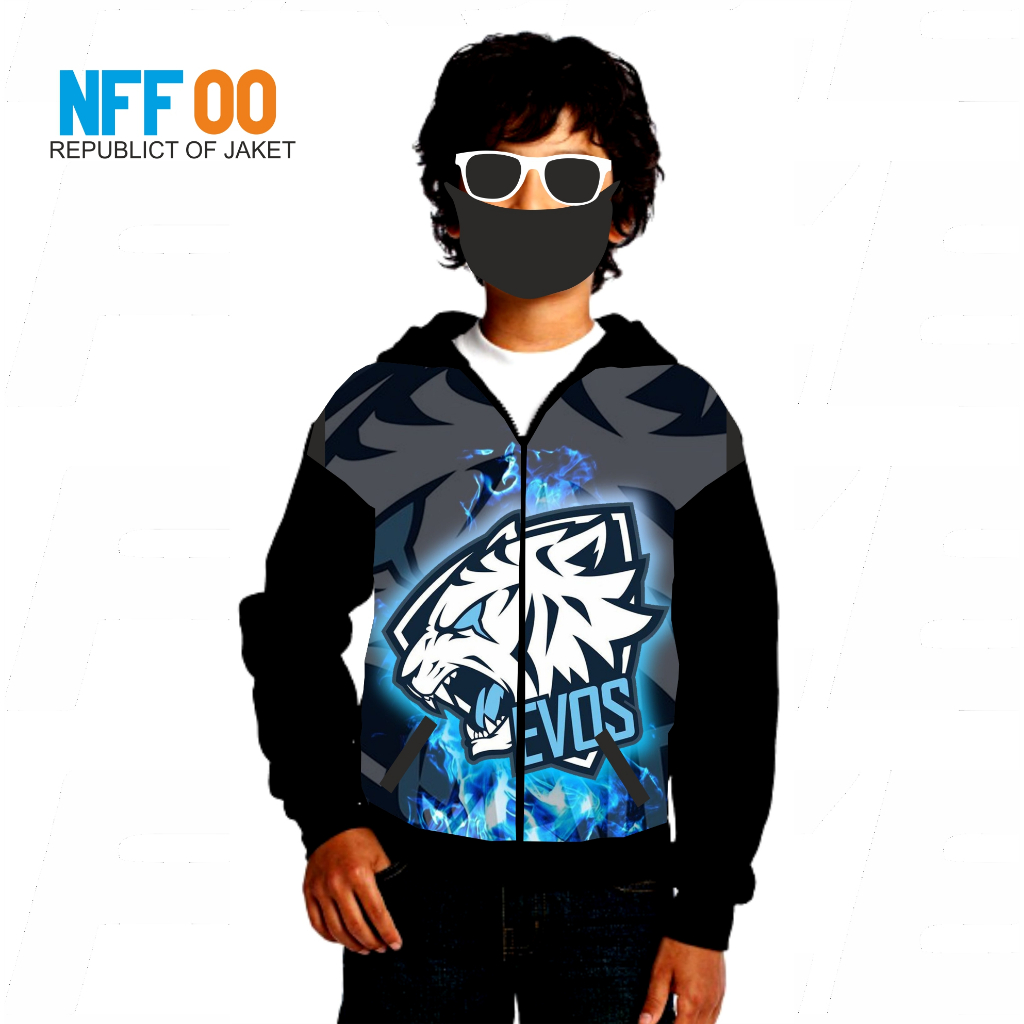 jaket Evos anak laki laki / jaket gaming anak / jaket anak tanggung / jaket printing anak free  fire