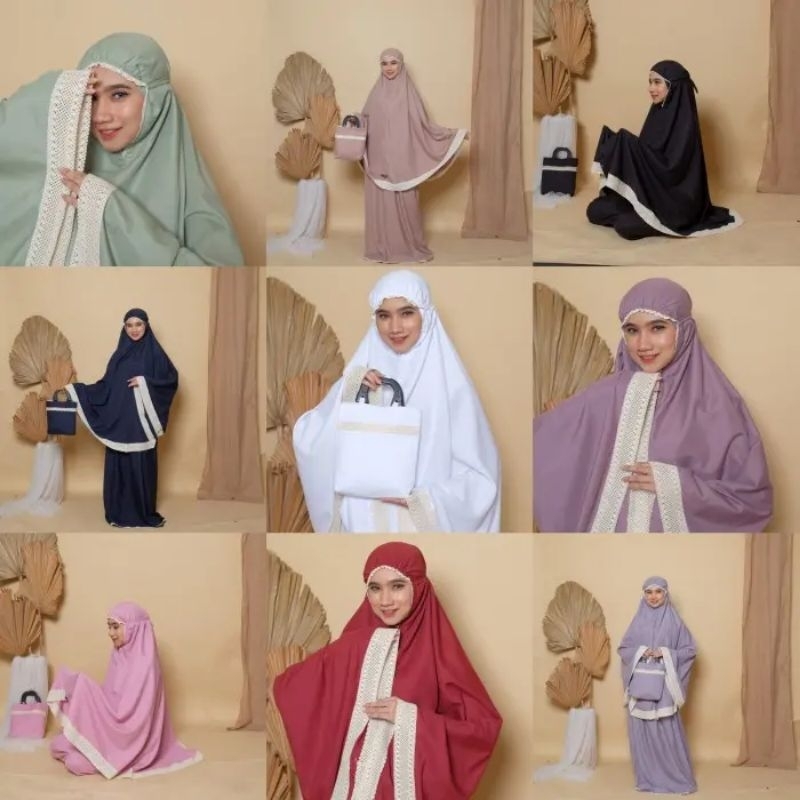 Mukena dewasa Katun polos Murah Bonus tas/katun polos Premium /katun import/mukena polos renda rajut