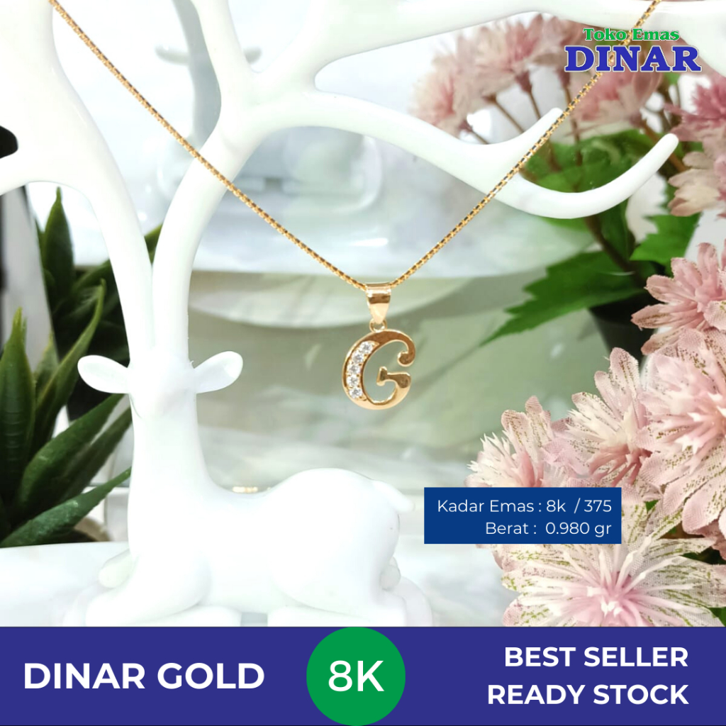 LIONTIN BATU AD HURUF "G" SLP KADAR EMAS MUDA - 8K