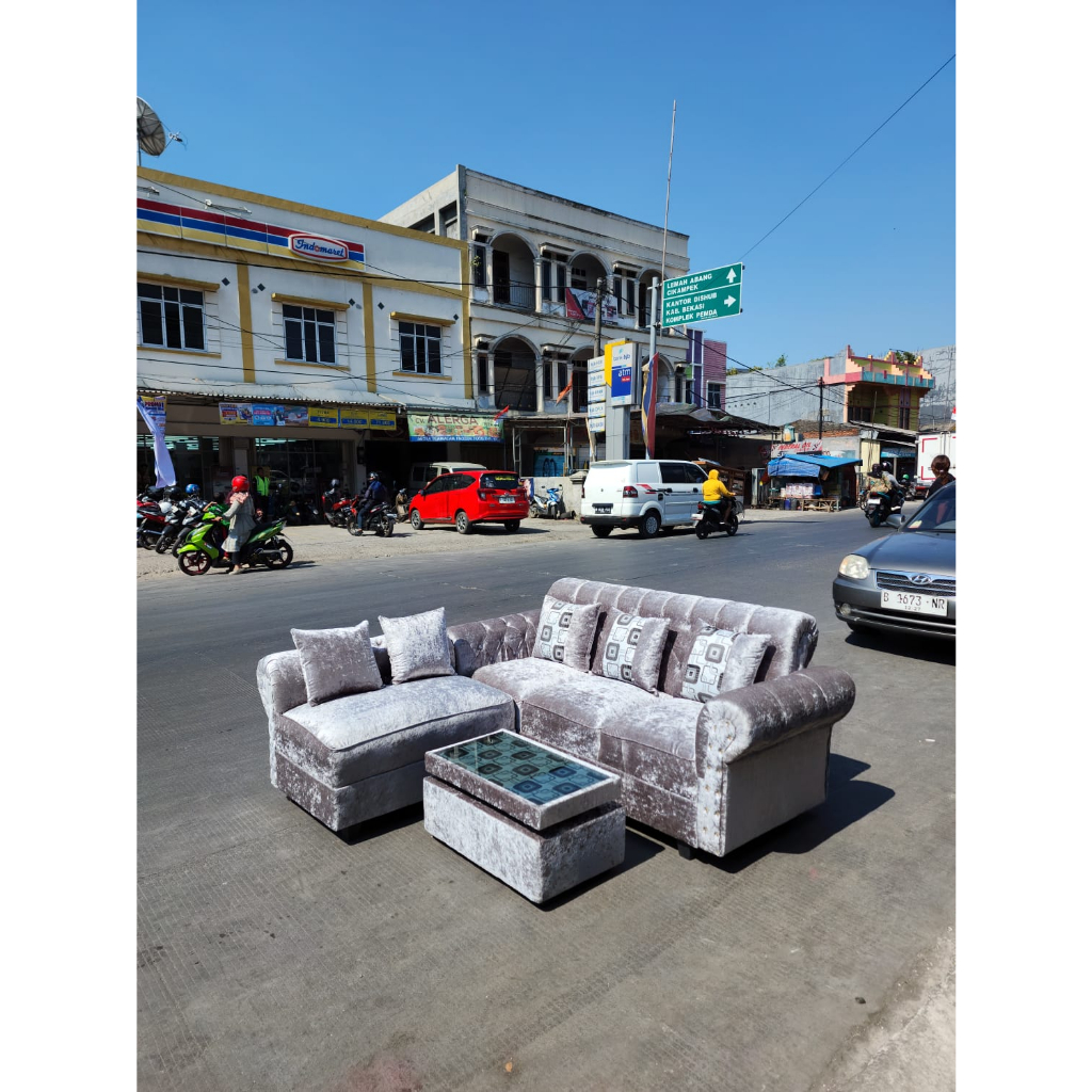 SOFA L PUTUS KANCING / SOFA L KANCING BELUDRU