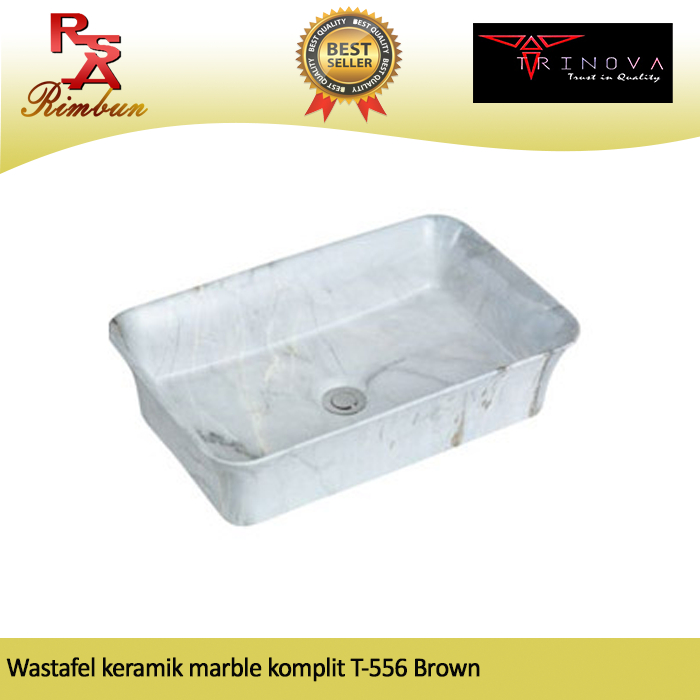 Wastafel cuci tangan keramik marble komplit T-556 Brown marmer