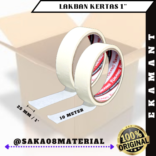 JUAL LAKBAN KERTAS 1 INCH 25 MM X 10 METER ORIGINAL TERBARU / LAKBAN KERTAS PUTIH KECIL BESAR / MASK