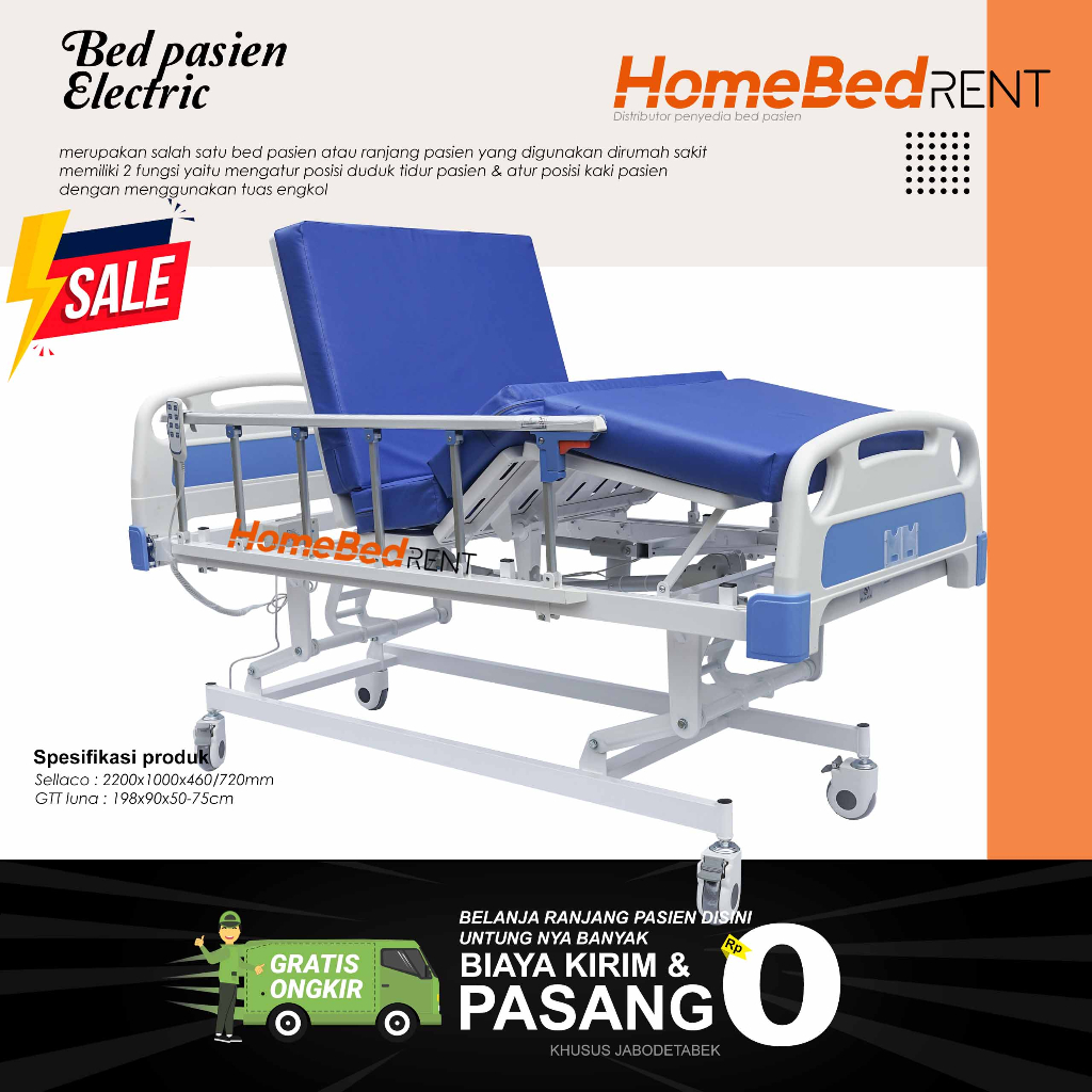 Bed Pasien Elektrik Remote | Ranjang Tempat Tidur Rumah Sakit Medis Sellaco DY6A43
