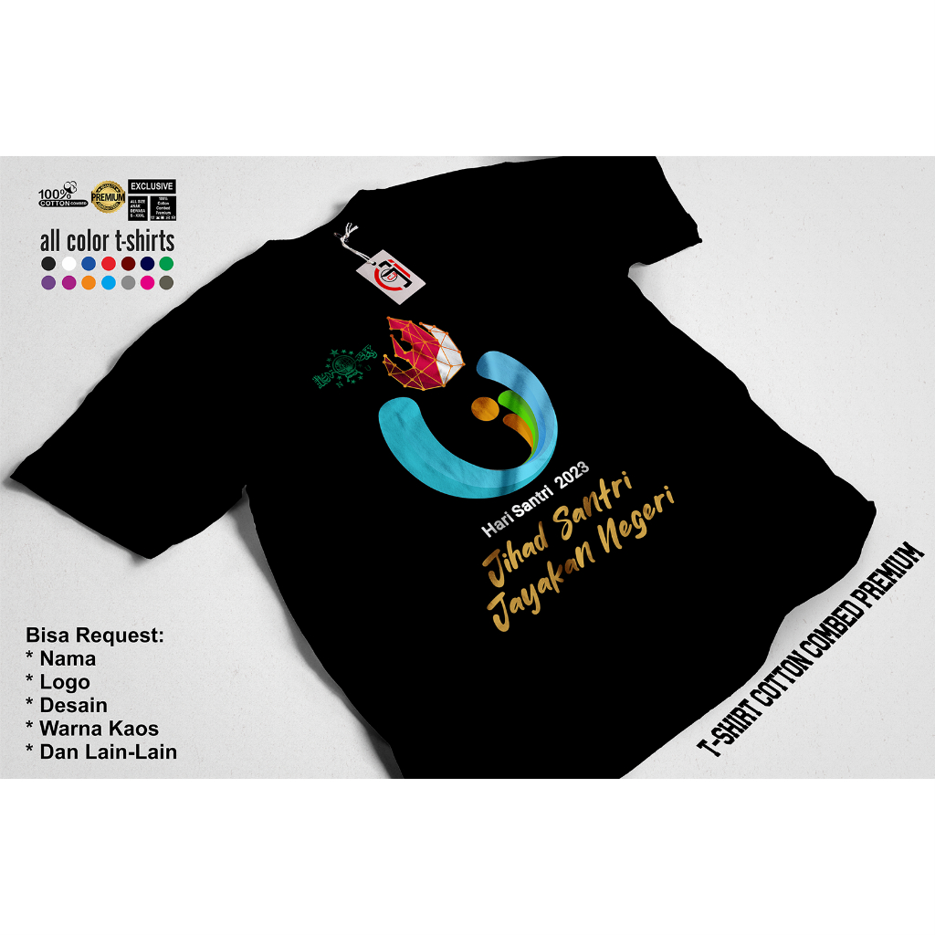 Kaos Hari Santri 2023 Cotton Combed 24s-30s (Banom NU, Ansor, Banser, Muslimat, Fayatat, IPNU, IPPNU
