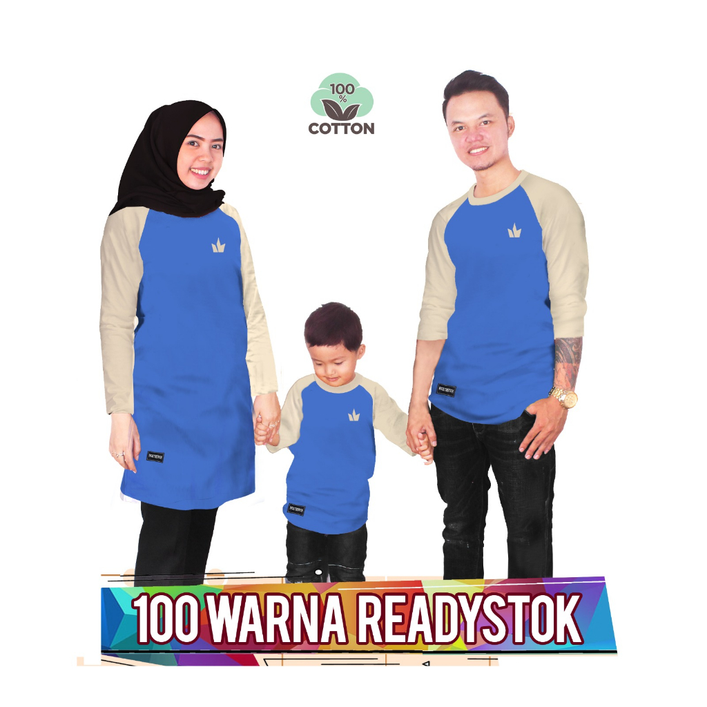 RAGLAN TURKIS CREAM Baju Kaos Keluarga couple anak laki laki perempuan ibu ayah ada ukuran jumbo