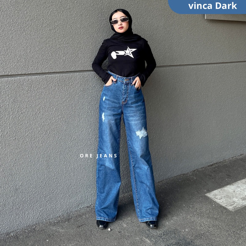 ORE - Vinka Kulot Jeans Nonstrecht Sobek Wanita Darkblue