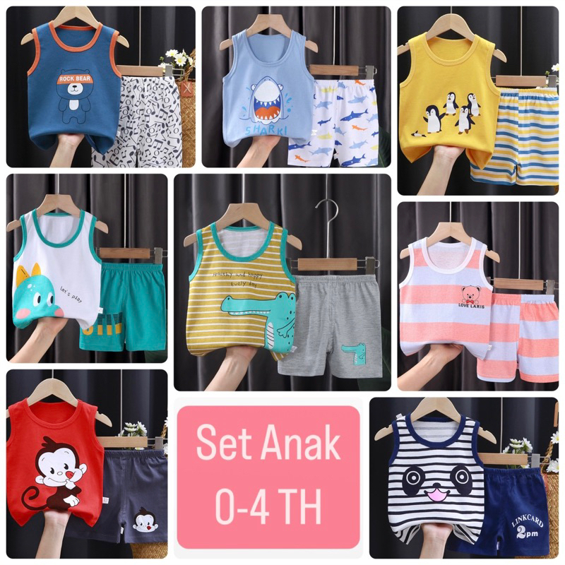 One set anak tanpa lengan setelan anak laki-laki perempuan unisex kaos u can see ucansee cowok cewek