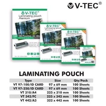 

Plastik Laminating V-Tec F4 ( 25 / 50 / 100 lembar )