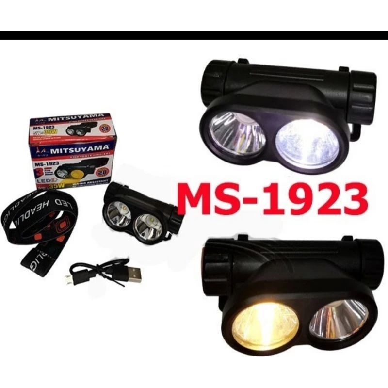 SENTER KEPALA 2CAHAYA MS-1923 - MICRO USB CAS - WATERPROOF