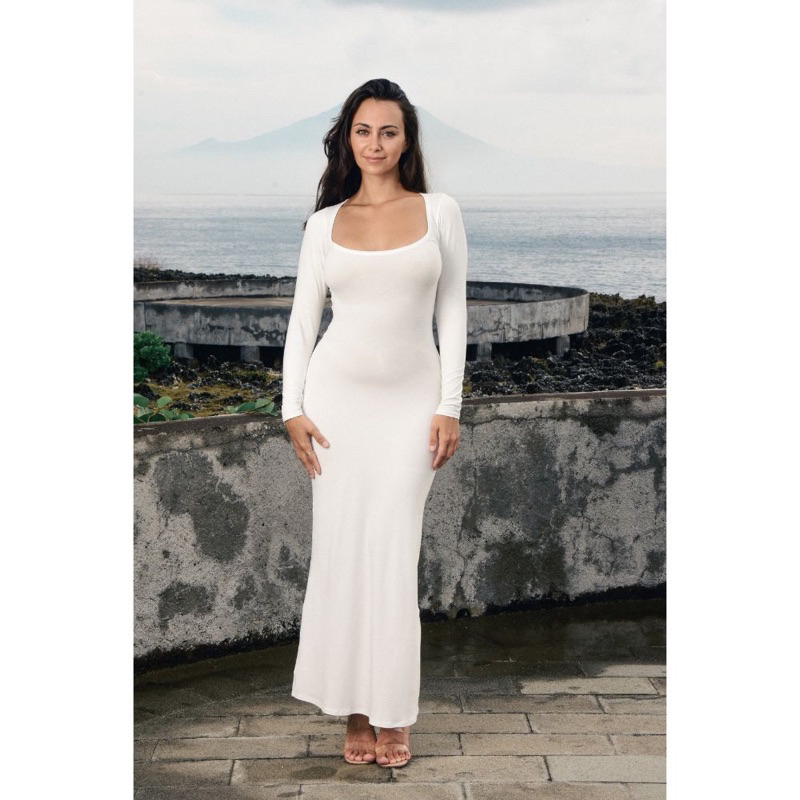 Arus the brand - Square Neck Full Sleeve Long Dress - White