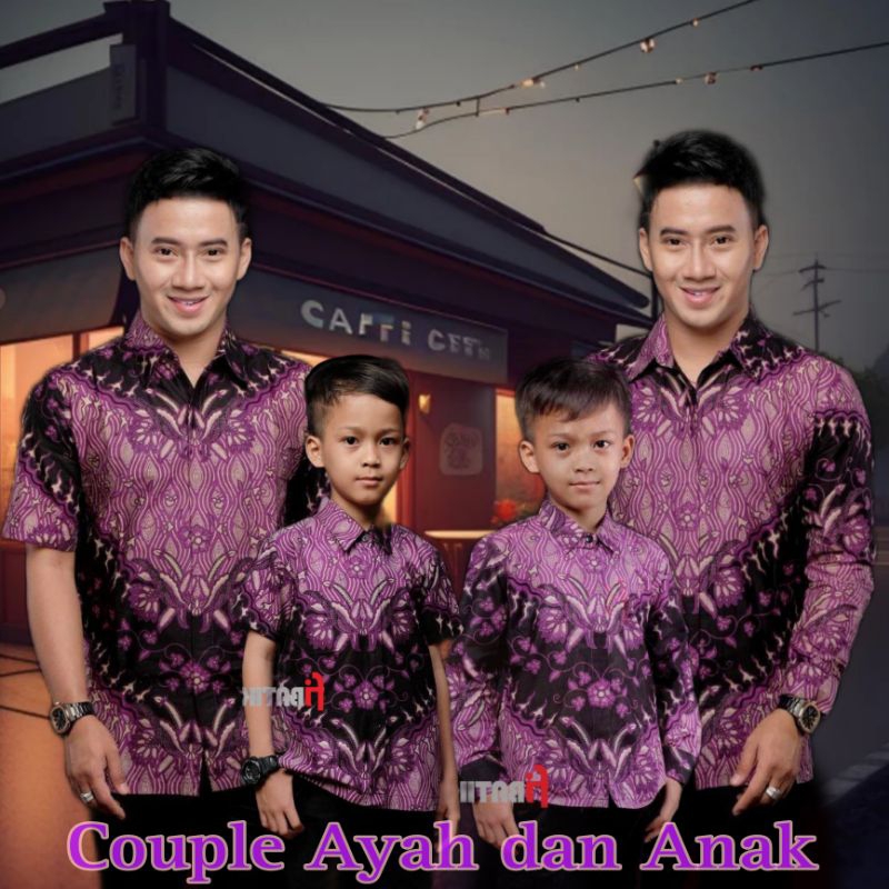 Bisa COD Batik kemeja BAJU BATIK COUPLE AYAH DAN ANAK LAKI-LAKI MOTIF KERIS UNGU/ BATIK COUPLE KELUA