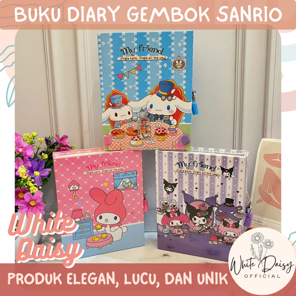 

Buku Diary gembok Sanrio premium jurnal gemoy pastel unik book