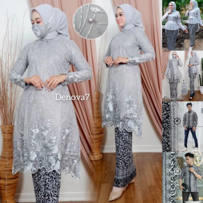 Couple kebaya tunik abu / kebaya modern / batik modern / kebaya sarimbit