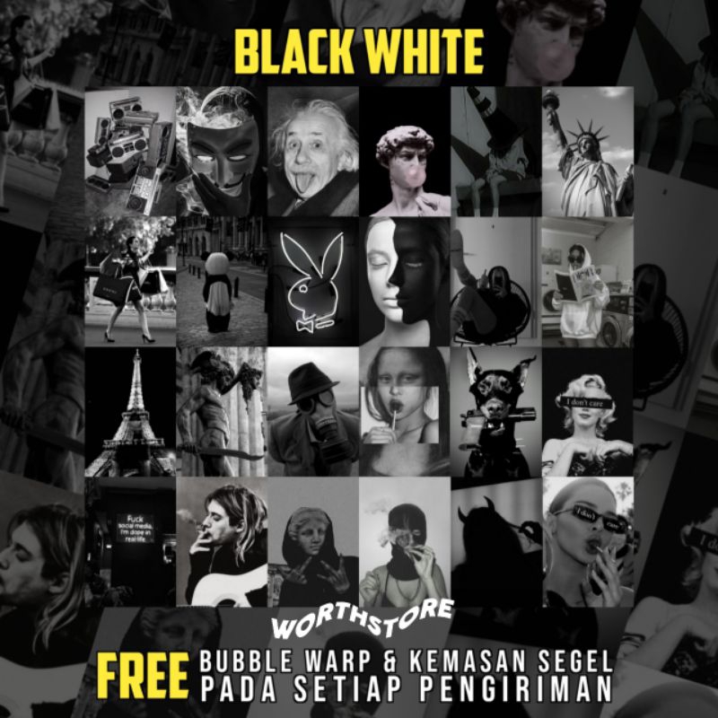 ( 24 PCS ) Poster Aesthetic Black White | Poster Aesthetic | Poster Dinding Aesthetic | Poster Murah