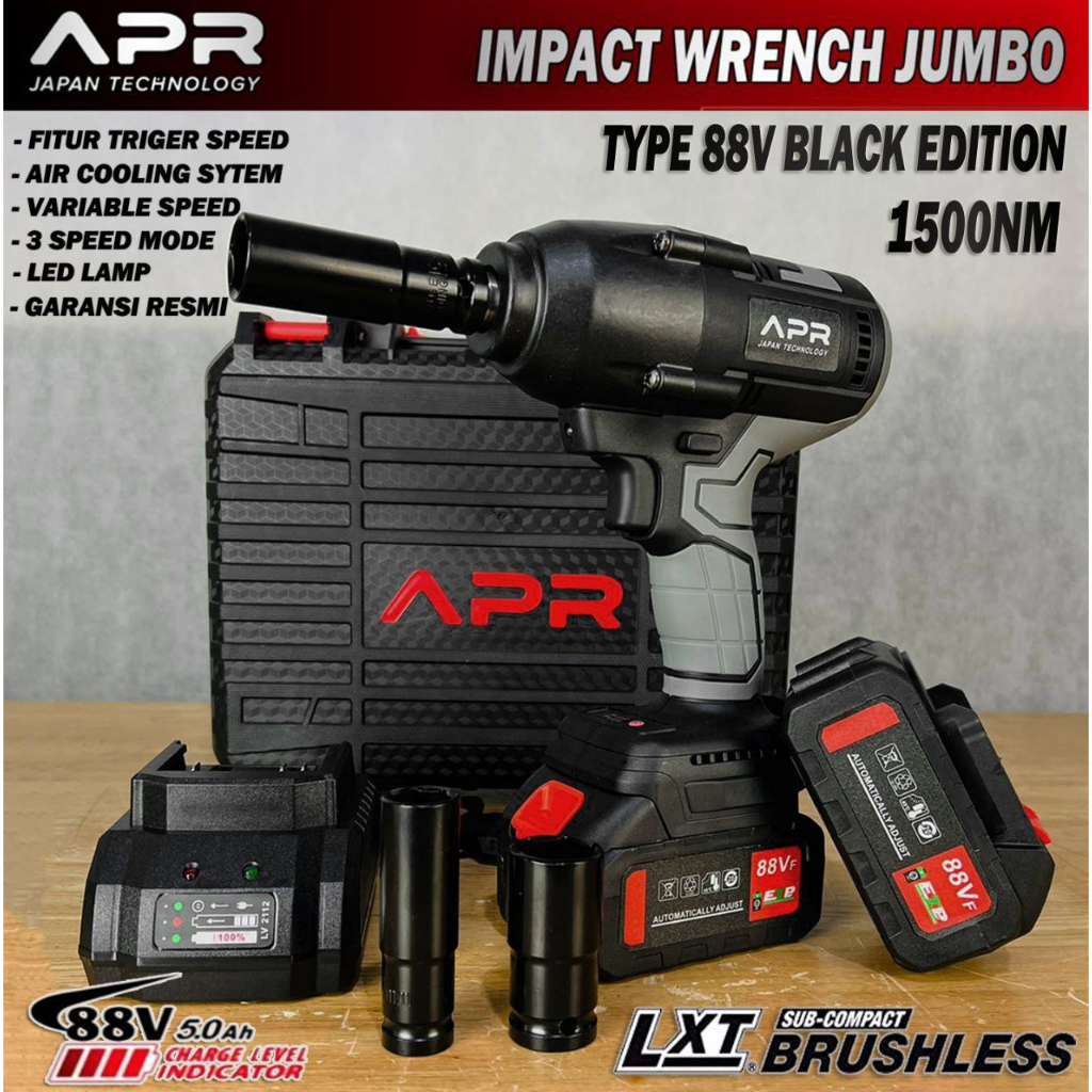 Pembuka baut 1500NM impact WRENCH APR JAPAN JUMBO 88V 1500NM HITAM EDITION Original AP31